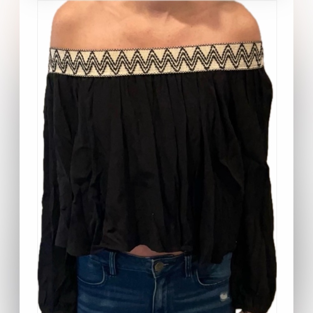 Black and white tribal off the shoulder shirt